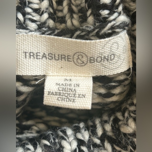 Treasure & Bond Black White Marled Chunky Knit Turtleneck Sweater Size Medium - Picture 7 of 8